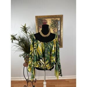Ashley Stewart Cropped Blouse Top Women's Size 22/24 Resortwear Tropical Print